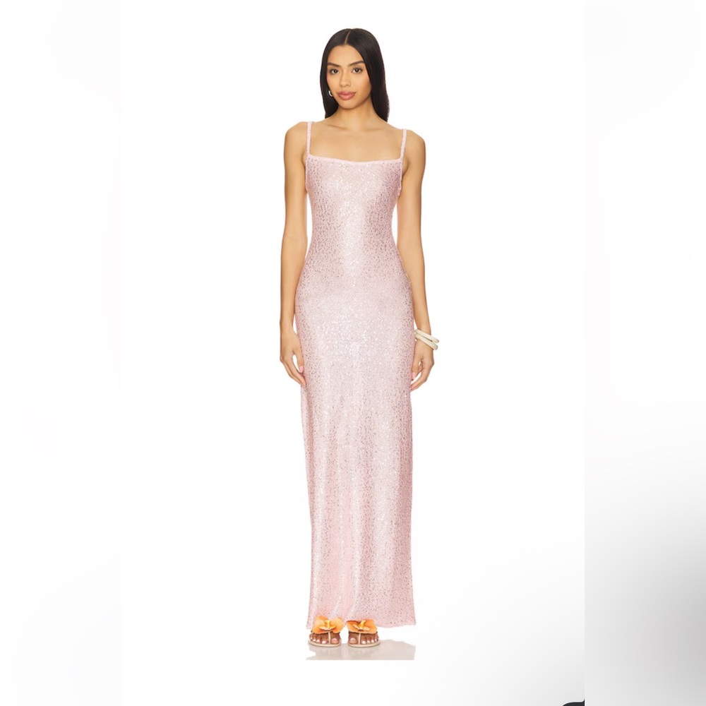 Lovers and Friends Bria Sequin Maxi Dress in Baby Pink